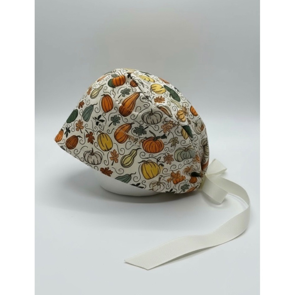 CALOMED Pumpkin Fall Scrub Cap Surgical Hat Tie Back Autumn Leaves
